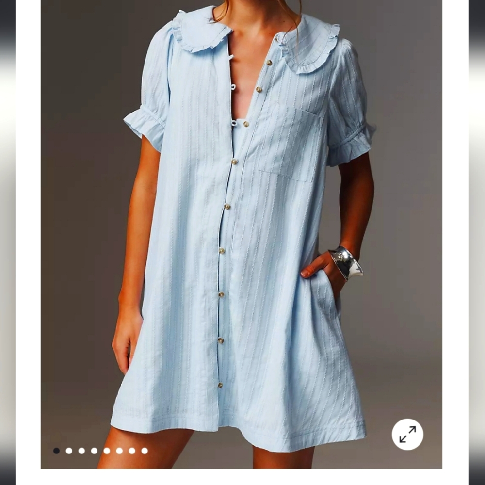Anthropologie By Pilcro Keirs Collared Button Front Mini Dress   Size Small